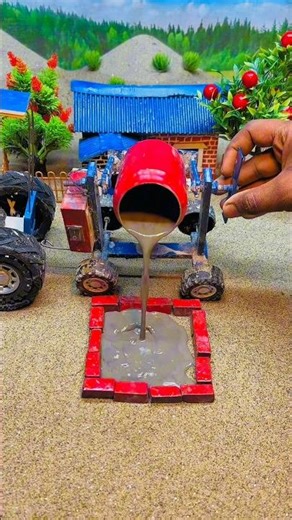 mini handpump bricks 😱 construction cement mixer project tractor #ytshorts #youtubeshorts
