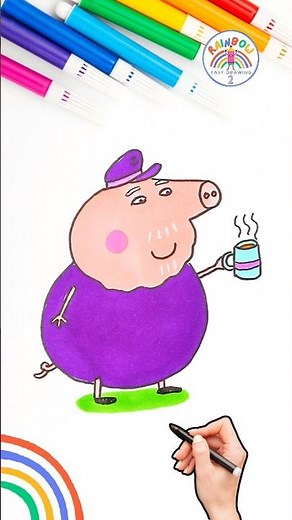 Peppa Pig Simple Drawing | Draw Peppa Grandpa Pig Tutorial 🌈 🐽 #short #peppapig #coffee