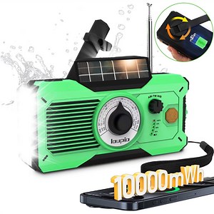 Emergency Radio, AM/FM/WB Weather Radio with 10000mWh Portable Power Bank, USB/Solar/Hand Crank Charging with Waterproof Flashlight & LED Reading Light SOS Alarm for Camping Hiking Hurricane Compass