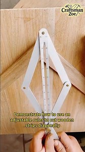 Demonstrate how to use an adjustable ruler to cut wooden strips diagonally