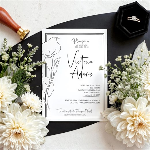 Calla Lily Minimalist Bridal Shower Invitation Template: Elegant Floral DIY Invite (downloadable, Printable) | CALLA - Etsy