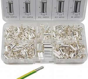 770 Pcs Wire Ferrules Kits Silver Plated Copper Crimp Terminal Connector 5 Sizes AWG(16 14 12 10 8) Sleeves Cord Pin End Terminal Uninsulated Ferrule Terminal