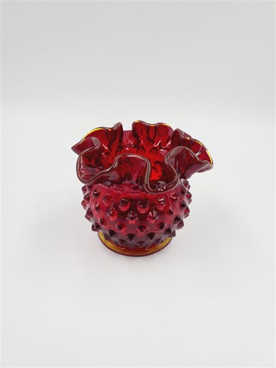 Fenton Ruby Red Glass Hobnail Ruffled Edge Rose Bowl Vase - Etsy