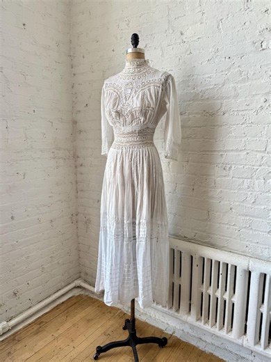 Antique Edwardian Cotton Lace Trim Lawn Dress, 1910's Edwardian Dress - Etsy