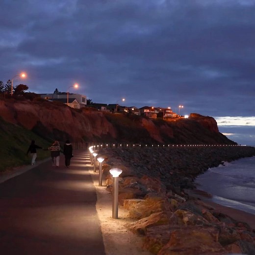2.5K views · 42 reactions | ✨ Evening walks, coastal calm. Just 40 minutes from Adelaide, the Witton Bluff Base Trail comes alive after dark — lit paths, gentle waves, and a sky full of stars. When was your last seaside night walk?  Port Noarlunga to Christies Beach #ValeandCoast #WittonBluffBaseTrail #WittonBluff #SouthAustralia #CoastalWalk | McLaren Vale and Fleurieu Coast | Facebook
