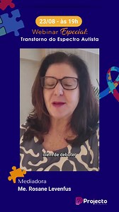 Me. Rosane Levenfus convida você a participar do Webinar Especial sobre Transtorno do Espectro Autista! 🌟 Agende o dia 23.08.23 às 19h para essa experiência enriquecedora. O evento online oferece a conveniência de participar de qualquer lugar. A inscrição já está disponível na bio da @projectopsi no Instagram ou diretamente pelo link: https://bit.ly/3E43KKq Esta é a sua oportunidade de se envolver em discussões sobre Intervenção Precoce, Objetivos Terapêuticos, Desenvolvimento Infantil e Aprend