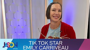 14K views · 284 reactions | She's known for her one-of-a-kind crafting videos on TikTok, using mostly items she finds at garage sales or estate sales. Small Town Me. AKA Emily Carriveau, joins Jason to talk about how she got started on social media. Plus, she shows Jason & Falen how to create Fall decor using a fake pumpkin, a glue gun and a few random items. | The Jason Show | Facebook