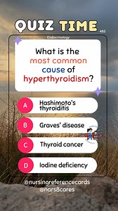 24K views · 436 reactions | What is the most common cause of hyperthyroidism? * * * * * * * * #nurses #doctors #nursing #medical #nurseexam #NCLEX #nclexreview #nclexrn #registerednurse #medicaldoctor #medicine #studentlife #exam #exampreparation #nclexprep #nursingstudent #medicalstudent #RN #NMC #NGN #PNLE #NLE #USRN #RN #rnlife #nursinglife #fbreels #fypシ゚ @highlight @followers @everyone | Nursing Reference Cards | Facebook
