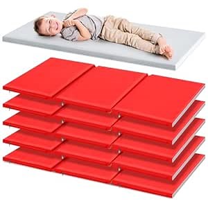 Wesiti 5 Pcs 3 Fold Daycare Nap Mats 1'' Thick Nap Mats for Preschool Sleeping Mats for Kids Toddler Rest Mat with Mat Cover for Kids Classroom Kindergarten Daycare Supplies(Red and Grey)
