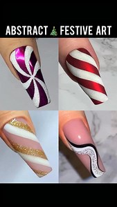 ✨ Abstract festive nail art ✨by @fiepedersen.dk If you love simple designs that still look stunning, this 4-in-1 tutorial is for you! Candy-cane twists, glitter waves, soft metallic lines — each look is quick, clean and totally holiday-ready. Perfect when you want something festive but not too busy. Which one would you try first? 🎄💗 ⸻ #holidaynails #festivenails #abstractnailart #christmasnailsideas #winternaildesigns #nailtutorials #simplenailart #glitternails #candycanenails #nailartideas #n