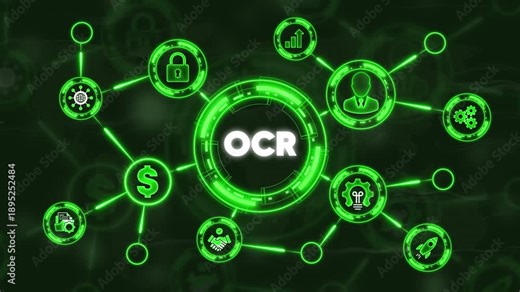OCR and Digital Transformation: A vibrant depiction of the Optical Character Recognition (OCR) process. Illustrating the interconnectedness of digital transformation with abstract symbols.