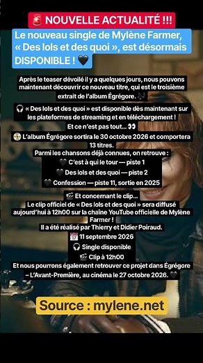MYLÈNE FARMER : « DES LOLS ET DES QUOI » EST DISPONIBLE ! 🖤