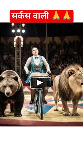 Bear and Lion Circus Act | Man Riding Ladies Bicycle with Wild Animals Cinematic Video#DreamScreenAI