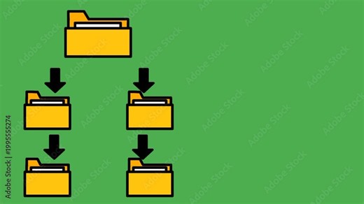 Animation of folder hierarchy structure, document management system. Digital archive and file organization symbol.