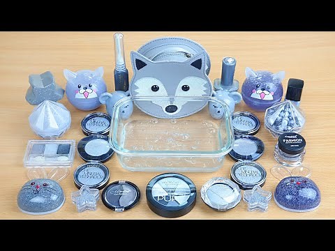 GRAY SLIME Mixing makeup and glitter into Clear Slime Satisfying Slime Videos