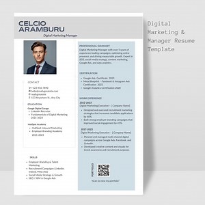 CV Marketing Manager Resume, Editable Canva Template With Cover Letter & Cover Page, Professional Job Application, Career Gift - Etsy