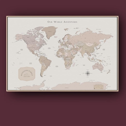 Muted Tone Push Pin Travel Map World Canvas Travel Map Push Pin World Wall Art Pin Board Neutral Tone Minimalist Wall Art 16x24" to 20x28" - Etsy