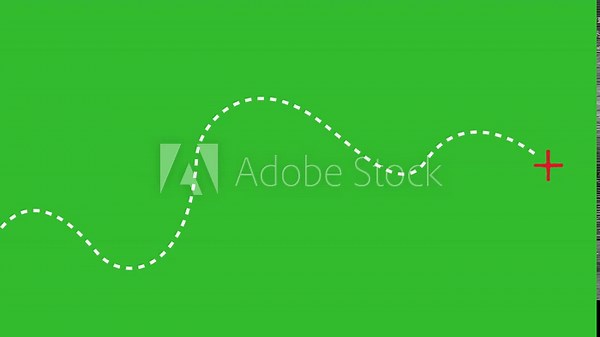 Dashed line route animation with destination marker map navigation motion graphic overlay on green screen