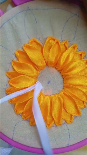 Easy ribbon embroidery #ribbon #embroidery #handbroidery #flowers #viral #shorts