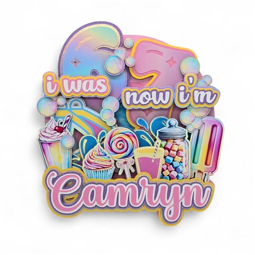 6 7 Birthday Cake Topper Sweets Pool | Name and Age | Personalized Cake Topper - Etsy