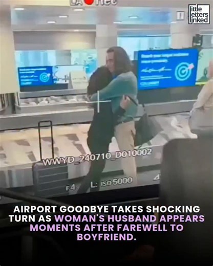 Little Letters Linked on Instagram: "A dramatic scene unfolded at an airport when a woman was seen bidding an emotional goodbye to her traveling boyfriend. The farewell appeared routine, drawing little attention from those nearby. However, within seconds of the boyfriend's departure, the situation took an unexpected turn. The woman's husband reportedly arrived at the same spot holding flowers, seemingly unaware of the earlier goodbye. The sudden appearance left onlookers stunned, as the sequence