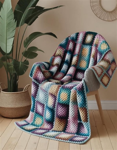 Granny Square Blanket Crochet Pattern PDF | Colorful Patchwork Throw Blanket | Modern Crochet Afghan Pattern | Easy Square Blanket