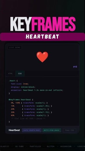 CSS Keyframes Heartbeat Animation: Double Beat Scale with Pause Effect