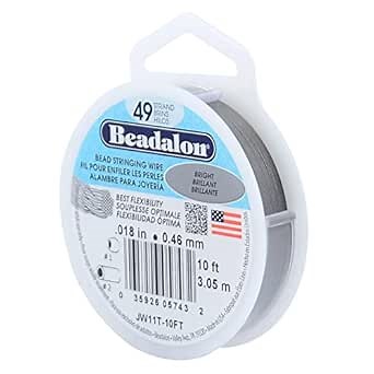 Beadalon 49 Strand Stainless Steel Bead Stringing Wire, .018 in / 0.46 mm, Bright, 10 ft / 3.1 m