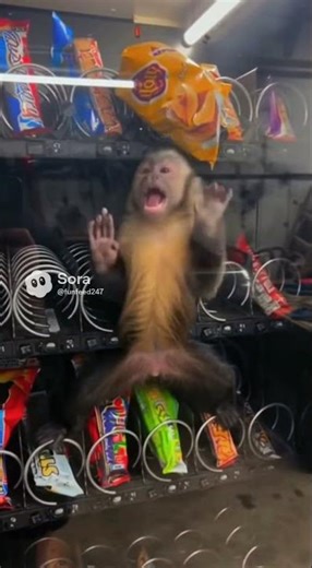000354🐵📦Monkey VS Vending Machine...the Machine Wins😂 #animal #Funny #Viral #trending #love #monkey