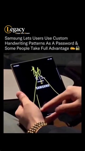 Legacy | Business | Tech | Finance on Instagram: "Follow (us) @legacy__2025 to learn something NEW everyday 🧠💫 Handwriting unlock on Samsung devices is a feature for inputting text within specific apps or as a keyboard option, but it is not a method for unlocking the device’s main lock screen itself. The image depicts a user drawing characters on a Samsung phone, likely interacting with the handwriting input feature available in the Samsung Keyboard or the Samsung Notes app using an S Pen styl