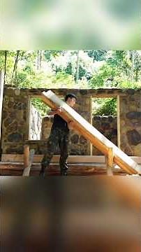 With great skills, the man Builds a house from wood and stone in the rainforest #survival #bushcraft