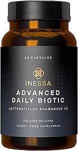 Inessa Daily Biotic - Probiotics for Women Digestive Health with Delayed Release Technology - Advanced Probiotic with 10 Billion CFU - Lactobacillus Rhamnosus Strain 60 Vegan Capsules for Men & Women