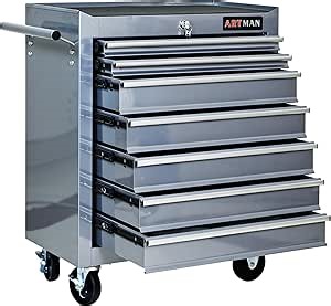 Rolling Tool Chest with 7-Drawer Tool Box with Wheels Multifunctional Tool Cart Mechanic Tool Storage Cabinet for Garage, Warehouse, Workshop, Repair Shop (Silver)
