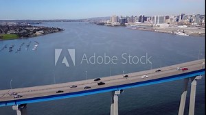 Aerial Video of San Diego - Coronado Bridge, locally referred to as the Coronado Bridge, is a prestressed concrete/steel girder bridge