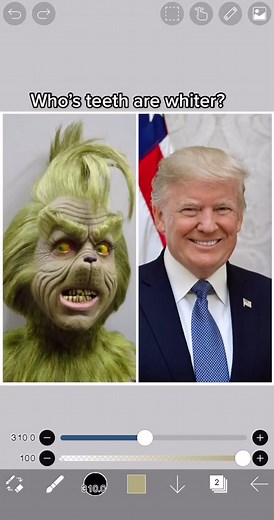 Who’s teeth are whiter? | Grinch vs. Donald | #thegrinch #grinch #donaldtrump #fyp #viral #katespadenyhappydance #BestSeatInTheHouse