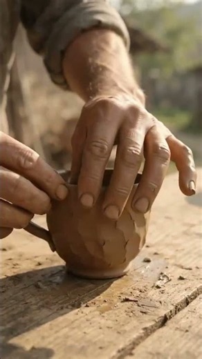 Making a Clay Tea Cup From Mud by Hand ☕ | Primitive Technology #shorts