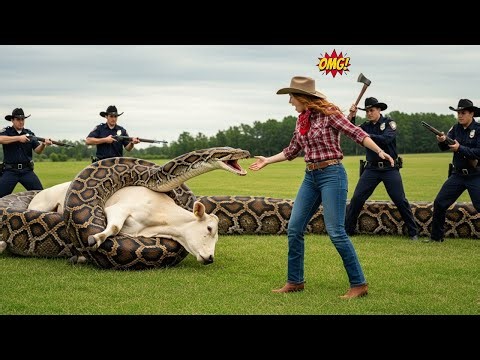 Brave rescue team fights giant python to save innocent cow grazing on green grassland 🐍