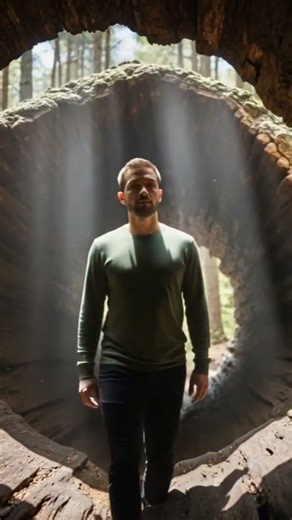 Part.5 A wide shot shows him marking a rectangular outline on the forest floor using sticks and rope