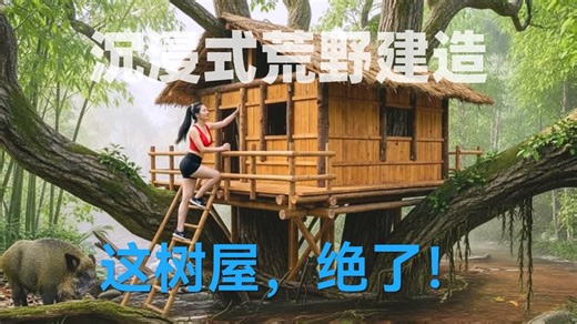 【沉浸式荒野建造】原始丛林72小时！挑战极限求生，亲手筑起高架树屋，躲避野性掠食者，回归本真探险之旅，解锁先祖智慧，感受人与自然和谐共生！