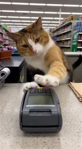 Cat Cashier Fixes Card Machine By Slapping It