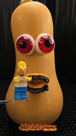 LEGO Man Eats Real Food ##food #satisfying #stopmotion #shortsfeed #foodie #pumpkin #legofood