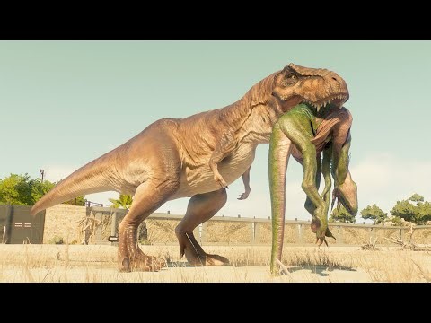 TYRANNOSAURUS REX vs ALL DINOSAURS ON SANTAEGIDIUS ISLAND - Jurassic World Evolution 2