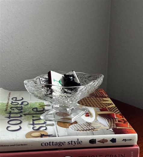 Vintage Pressed Glass Pedestal Dish • Diamond Floral Catchall Trinket Tray - Etsy