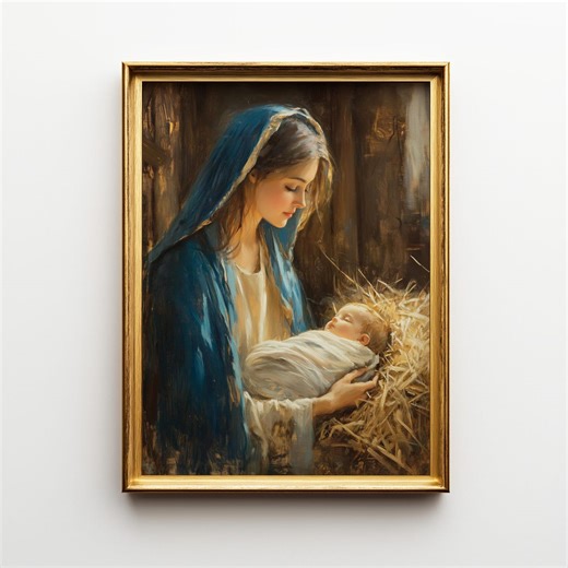 Nativity Virgin Mary and Baby Jesus Art, Christmas Painting, Catholic Digital Print, Christian Home Decor, Holy Family Artwork, Faith Gift - Etsy