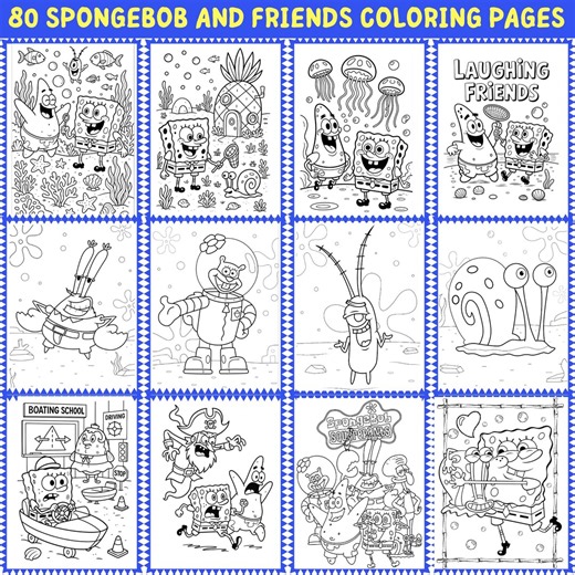 Spongebob Coloring 80 Pages PDF, Spongebob Printable Coloring Pages, Spongebob Party Favor, Toddler Activities Coloring Pages for Kids - Etsy