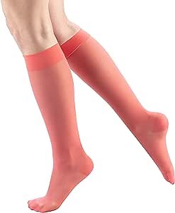 Truform Sheer Compression Stockings, 15-20 mmHg, Women's Knee High Length, 20 Denier, Pink, Medium