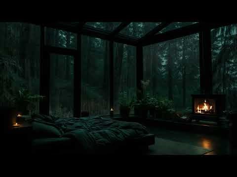 SLEEP IN 5 MINUTES (No Ads)💤🌧️Soft Forest Rain&Distant Thunder 🔥 Warm Glass Cabin for Emotional Calm