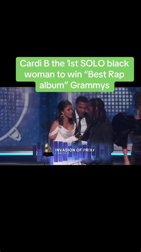 Cardi B won the Grammy for Best Rap Album in 2019 for her debut album, *Invasion of Privacy*, making her the first solo female artist to ever win in that category #cardib #grammys #rapper #awards #femalerapper