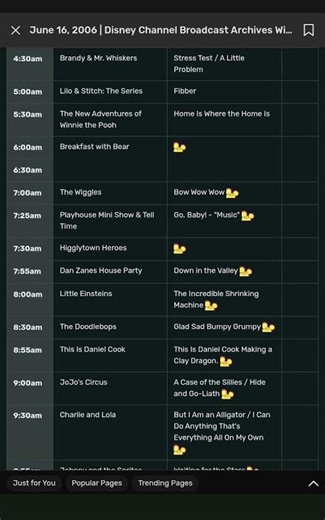 Disney Channel Schedule Archive - June 16, 2006: 20 years ago
