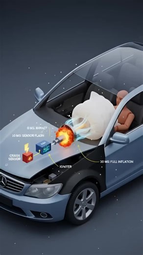 How Do Airbags Deploy in Just 0.04 Seconds? 💥🚗 #CarSafety #AirbagTech #AutoEngineering #roadsafety